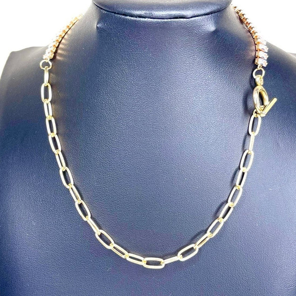 Collar Necklace 16” Paperclip Chain Gold Clear C Z O26 - Picture 3 of 14